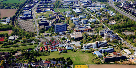 Luftbild Campus Nord mit H-Bahn Netz 